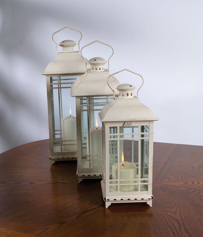Traditional Ivory Metal Lantern (Set of 3)