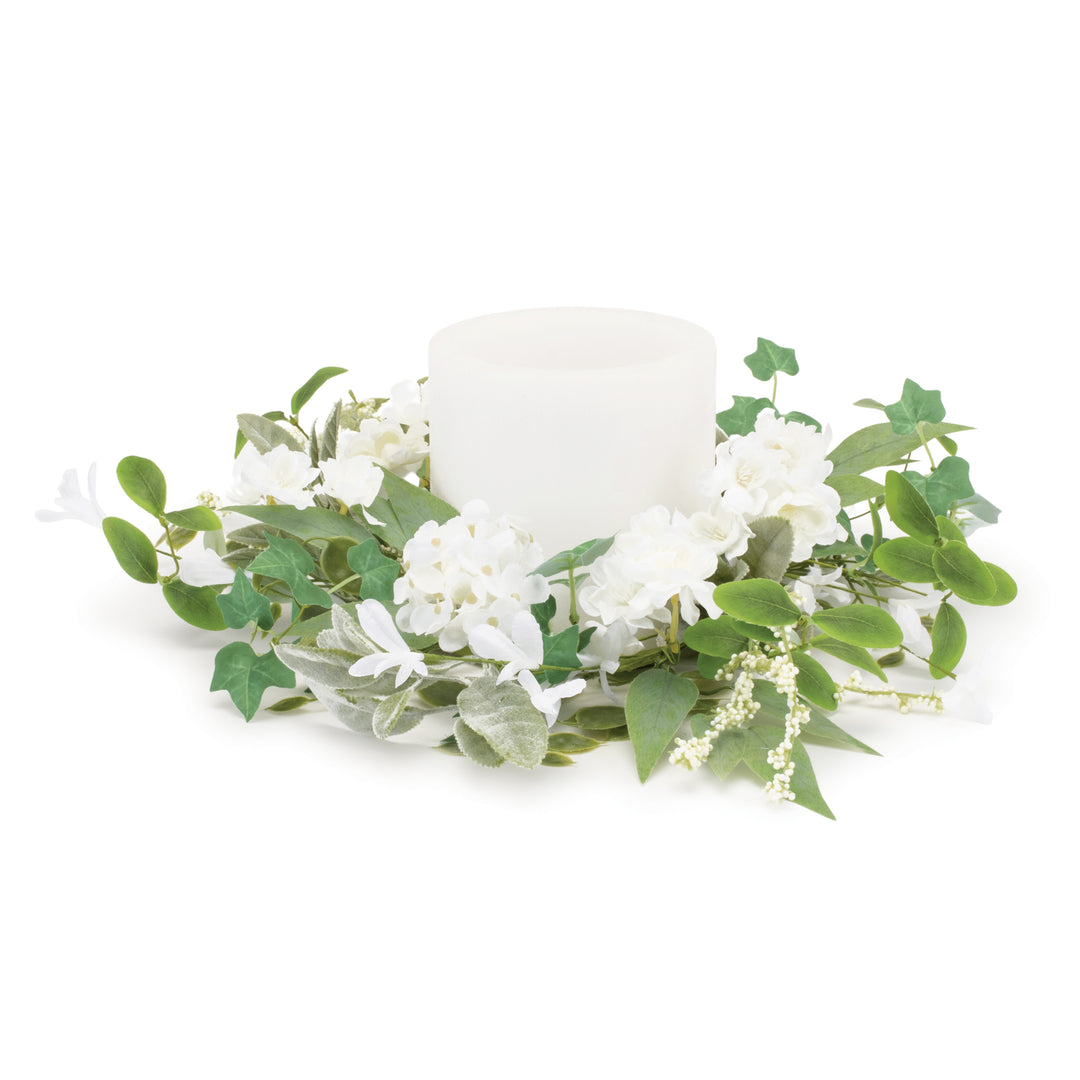 Mixed Floral and Foliage Candle Ring 17.5"D Polyester (Fits a 6" Candle)