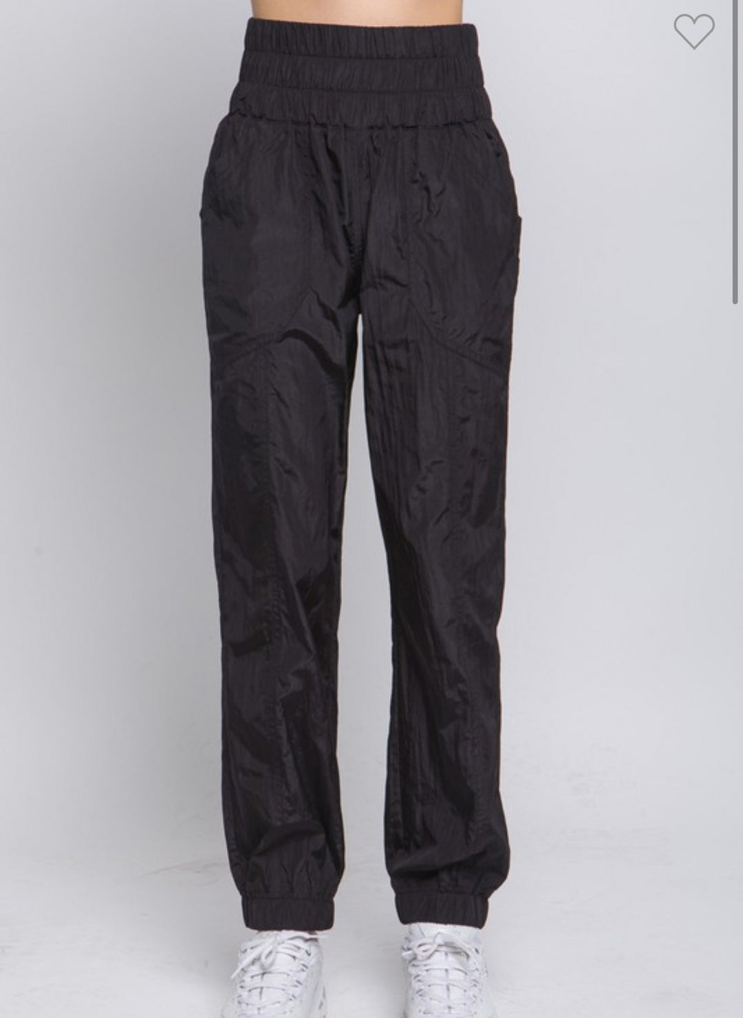 Black smocked waistband joggers