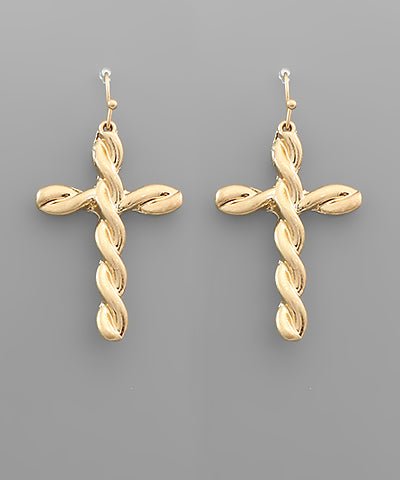 Worn Gold Twisted Cross Earrings