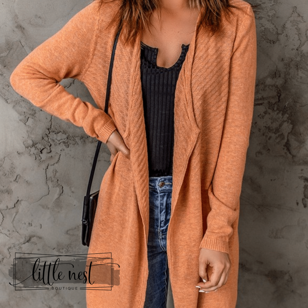 Orange Ribbed Open Front Cardigan