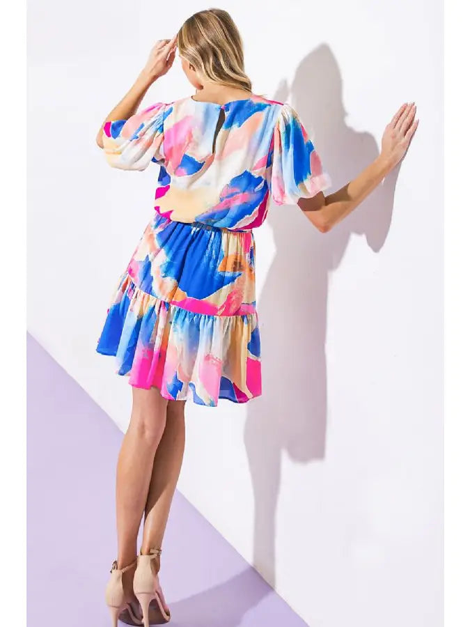 Blue and Pink Printed Dress