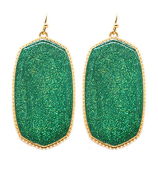 Green glitter hexagon earrings