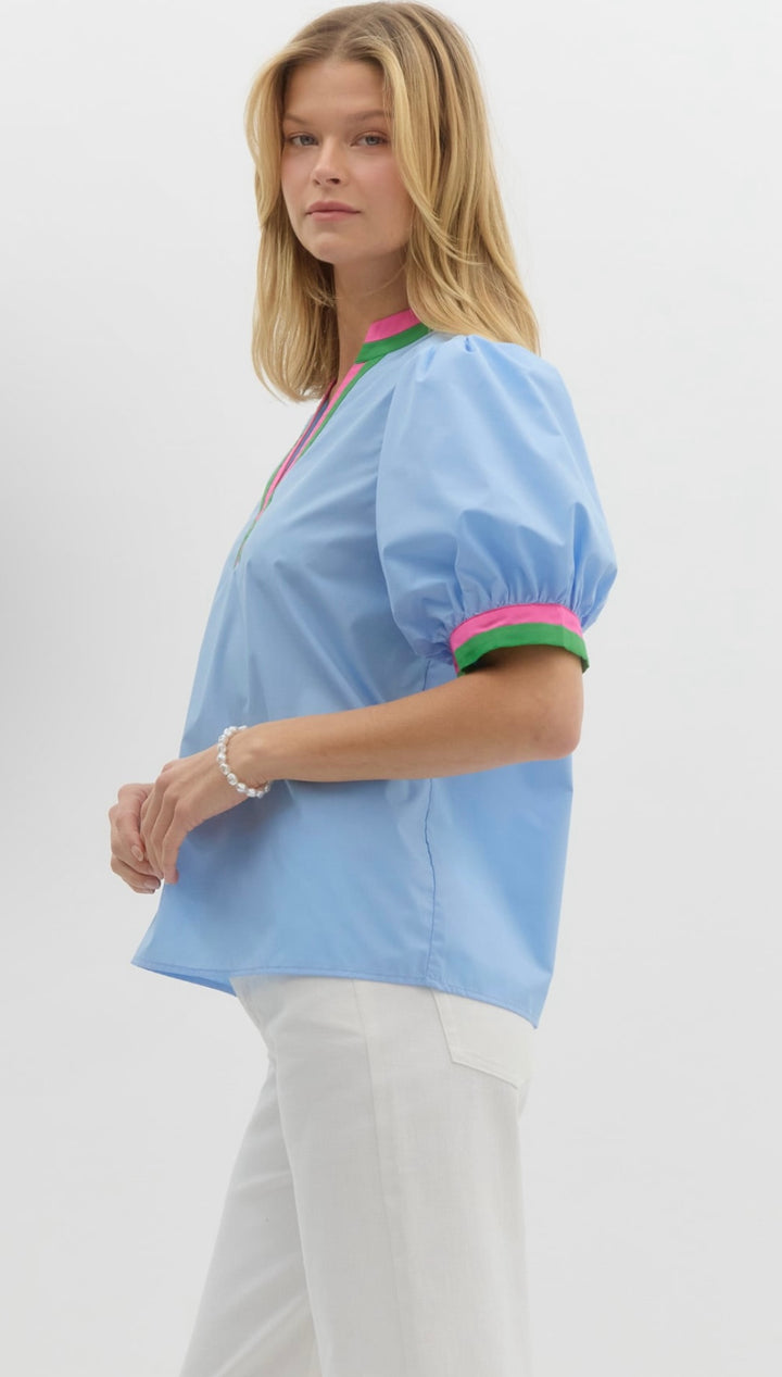 Chambray Breeze Bubble Stripe Top