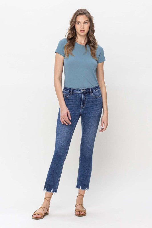 High Rise Crop Slim Straight Jeans