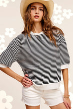 Load image into Gallery viewer, Crew Neck Stripe Short Sleeve Top
