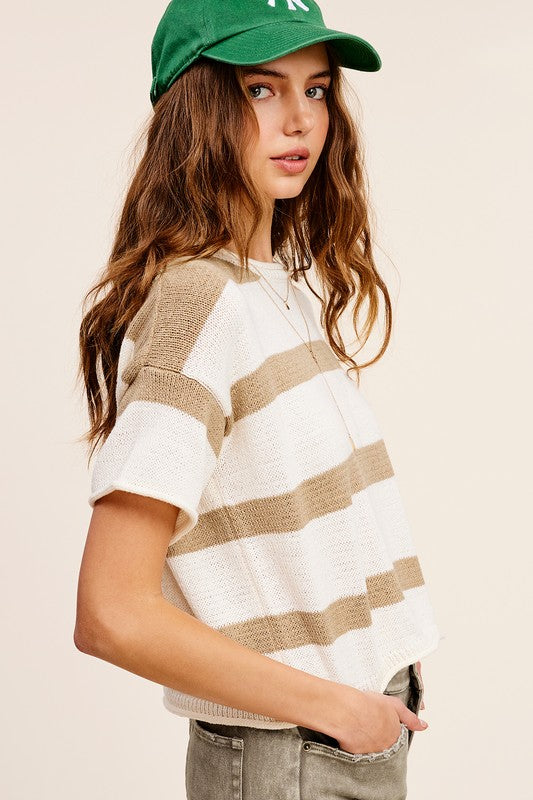 Lightweight Stripe Sweater Short Sleeve Top