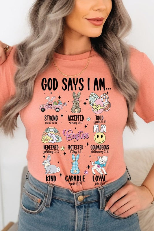 God Says I am Christian Easter Graphic T Shirts