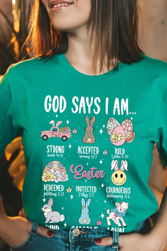 God Says I am Christian Easter Graphic T Shirts