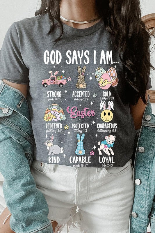 God Says I am Christian Easter Graphic T Shirts