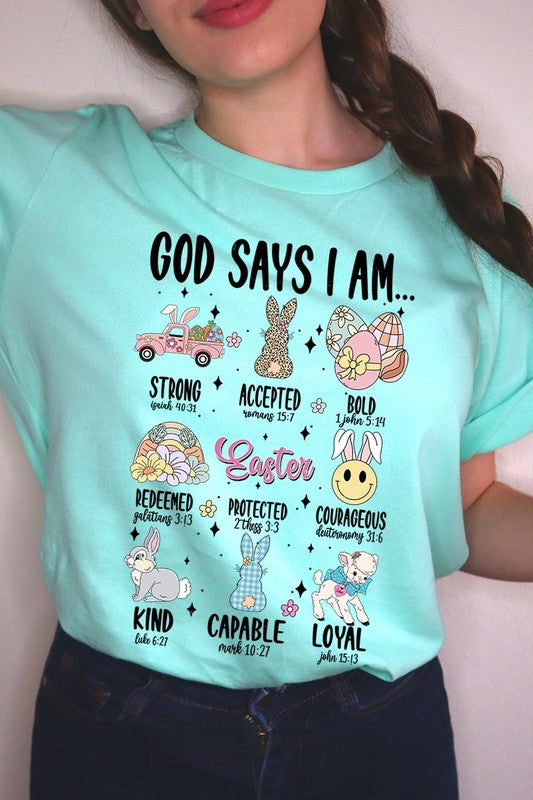 God Says I am Christian Easter Graphic T Shirts