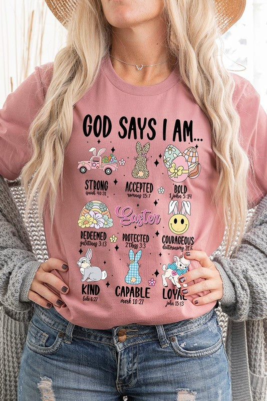 God Says I am Christian Easter Graphic T Shirts