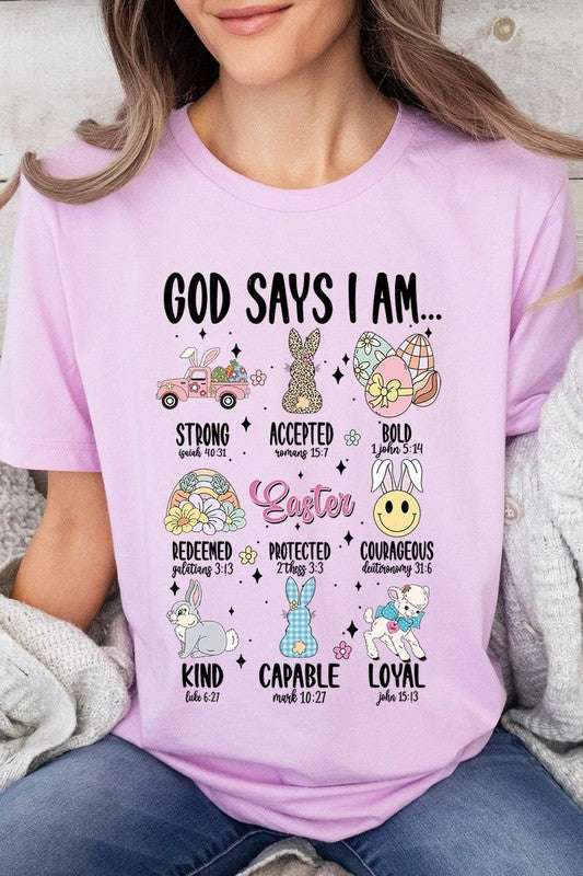 God Says I am Christian Easter Graphic T Shirts