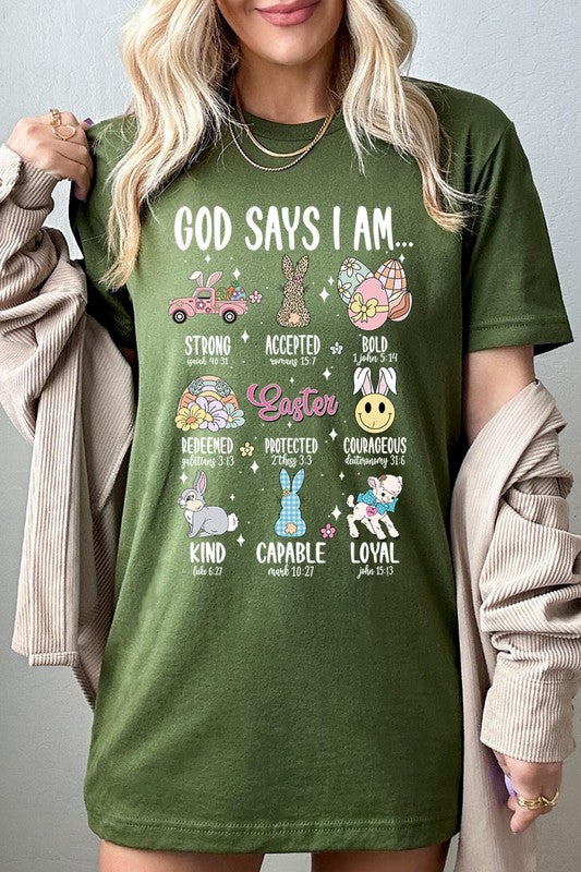 God Says I am Christian Easter Graphic T Shirts