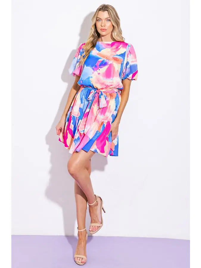 Blue and Pink Printed Dress