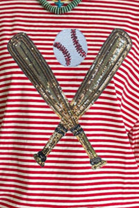 Baseball & Stripes Round Neck Half Sleeve T-Shirt
