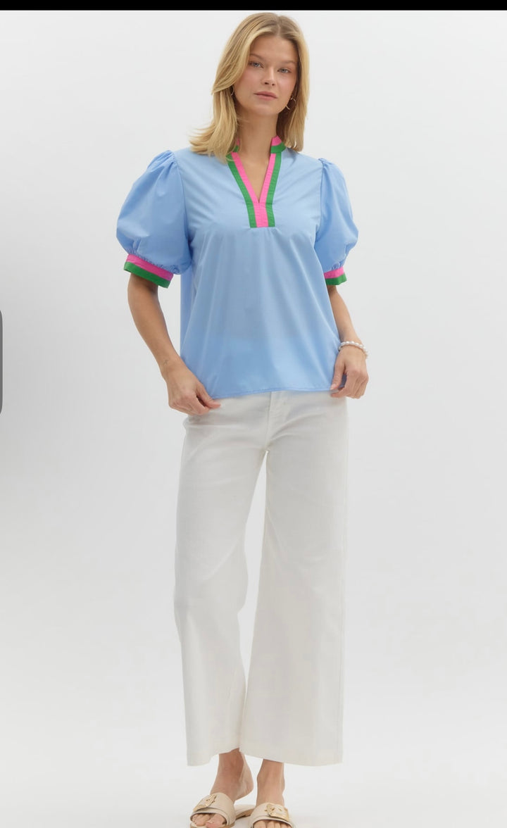 Chambray Breeze Bubble Stripe Top