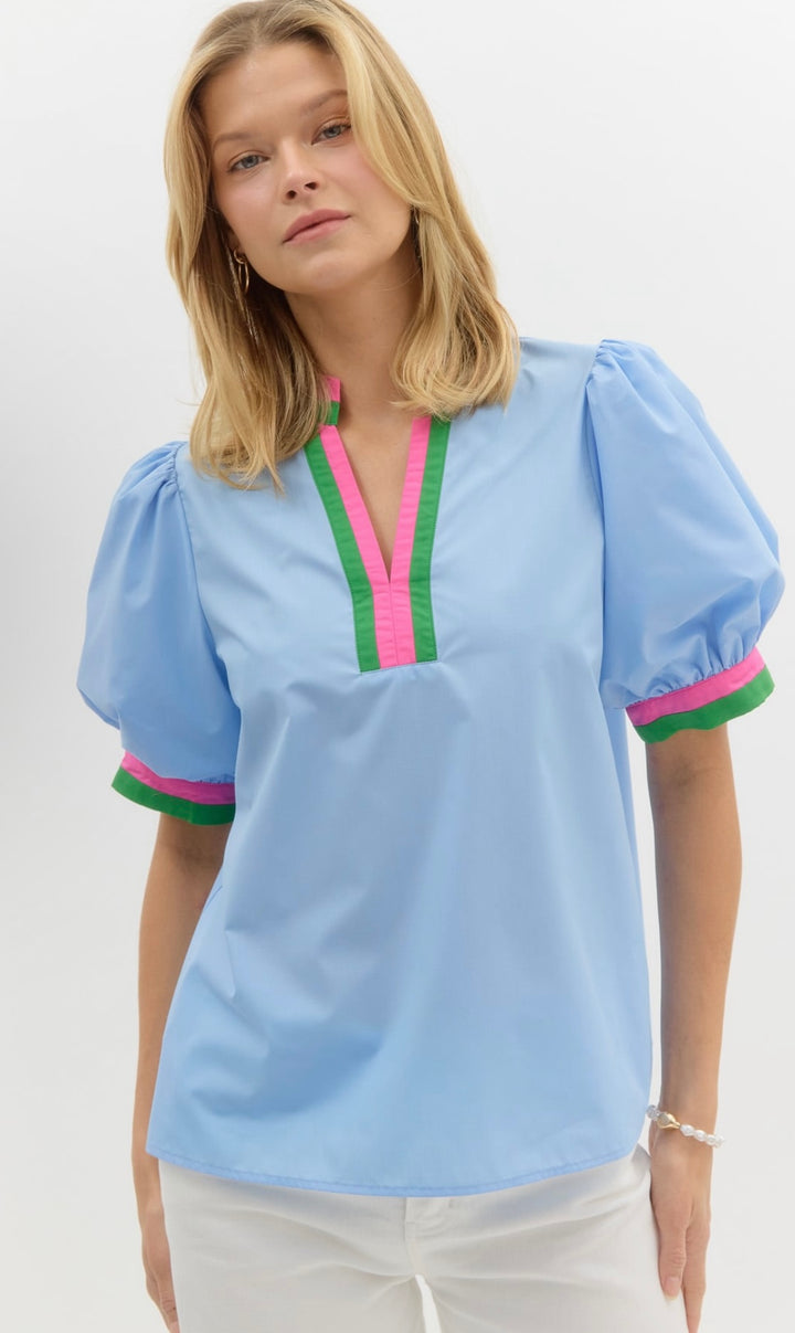 Chambray Breeze Bubble Stripe Top