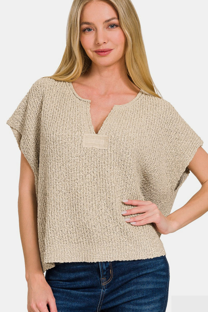 Zenana Short Sleeve Side Slit Sweater