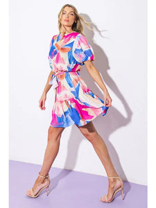 Blue and Pink Printed Dress