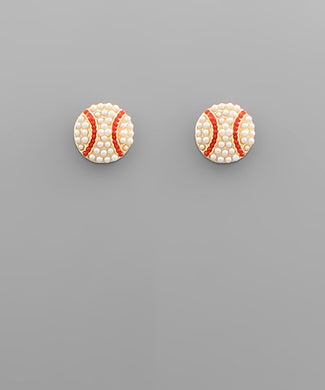 Baseball bead stud earrings