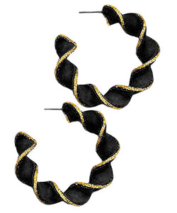 Black and gold twisted hoop earrings