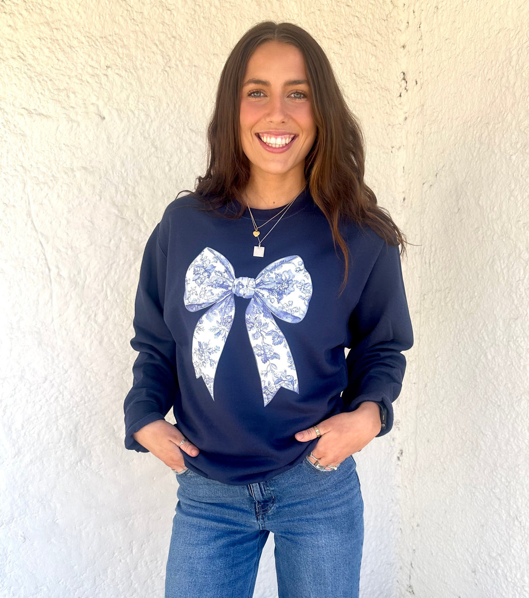 Toile Bow Tee/Sweatshirt - Navy*