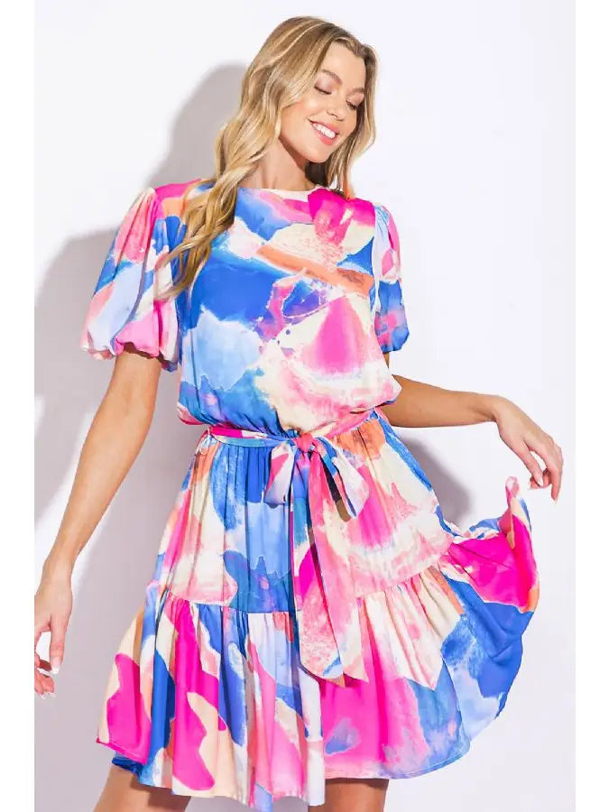 Blue and Pink Printed Dress