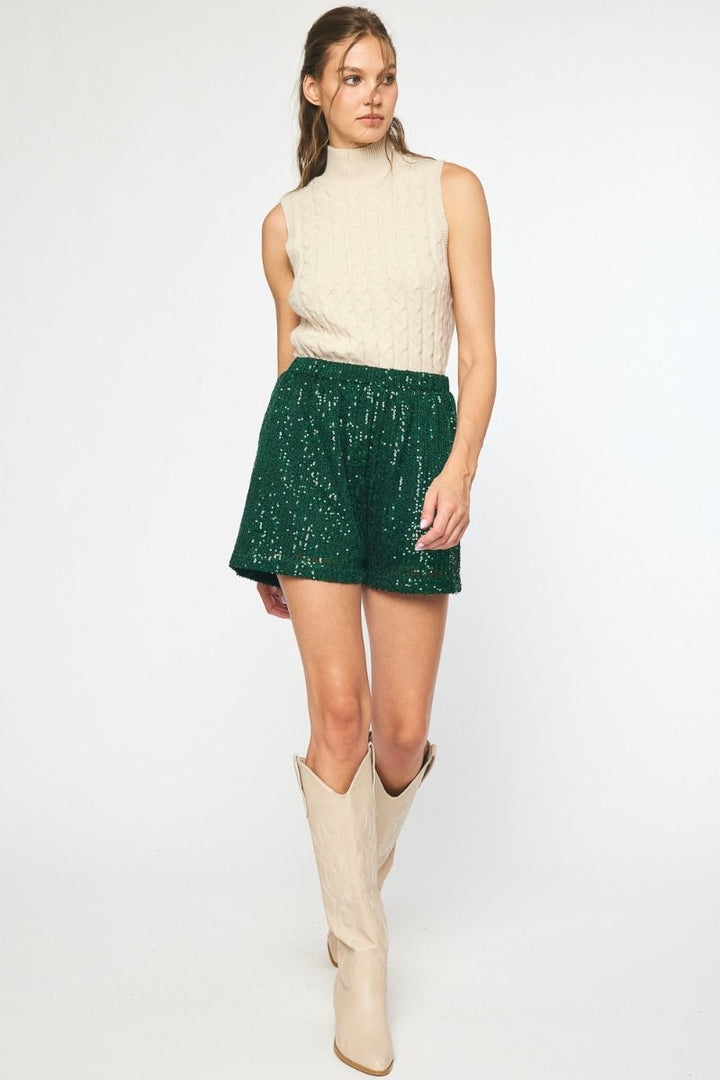 Hunter Green Sequin Shorts