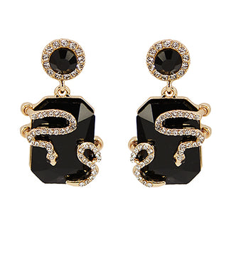 Black stone and crystal snake drop earrings