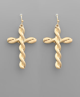 Worn Gold Twisted Cross Earrings