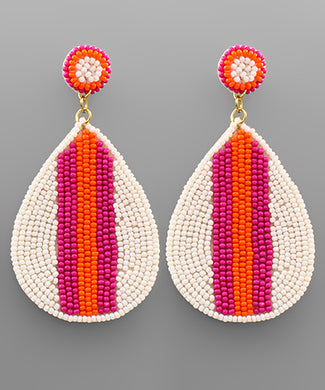 White Stripe Pattern Teardrop Earrings