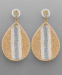 Beige Stripe Pattern Teardrop Earrings