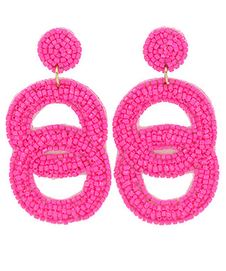 Hot Pink Beaded Circle Link Earrings