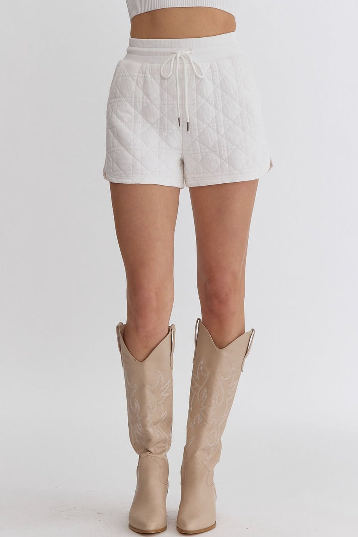 White textured high waist shorts