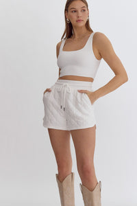 White textured high waist shorts