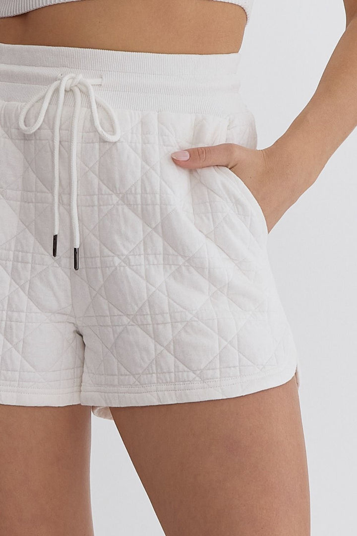 White textured high waist shorts