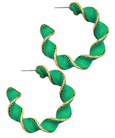 Green and gold twisted coated hoop earrings