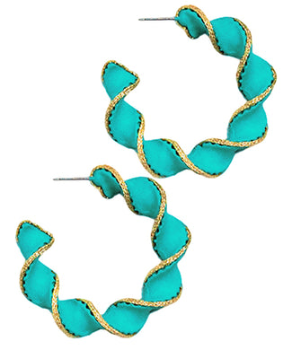 Turquoise and gold color coated hoop earring