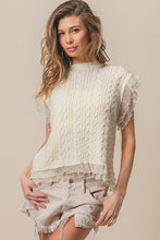 Load image into Gallery viewer, BiBi Layered Pleat Chiffon Edge Cable Knit Top