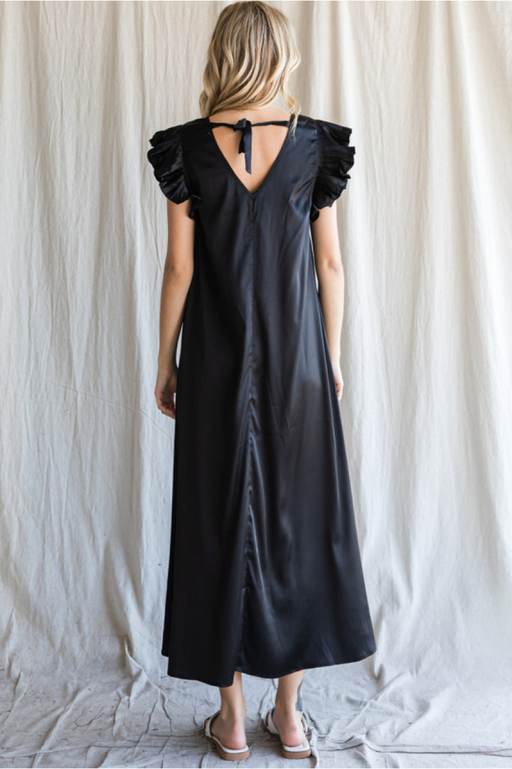 Black satin maxi dress