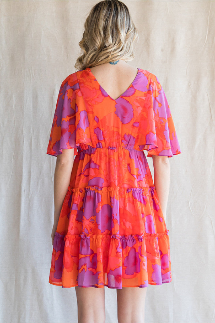 Orange Print Floral Dress