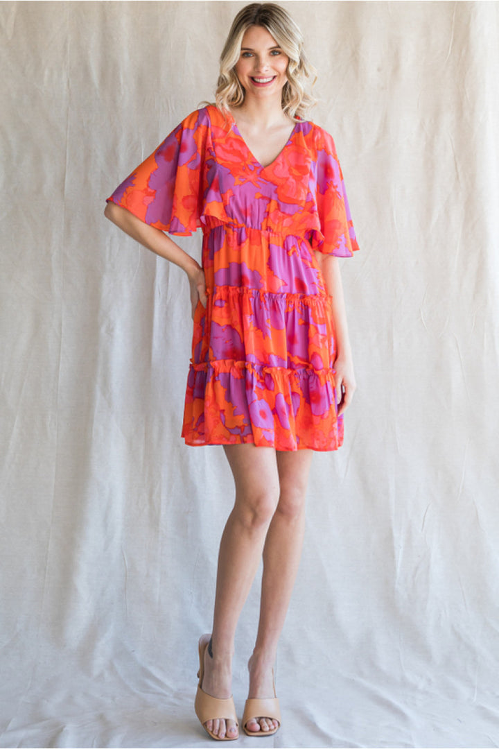 Orange Print Floral Dress