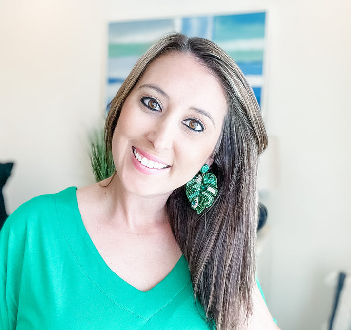 Bead Tropical Leaf Earrings