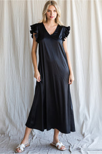 Black satin maxi dress