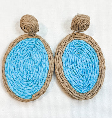 Blue and natural rattan earrings