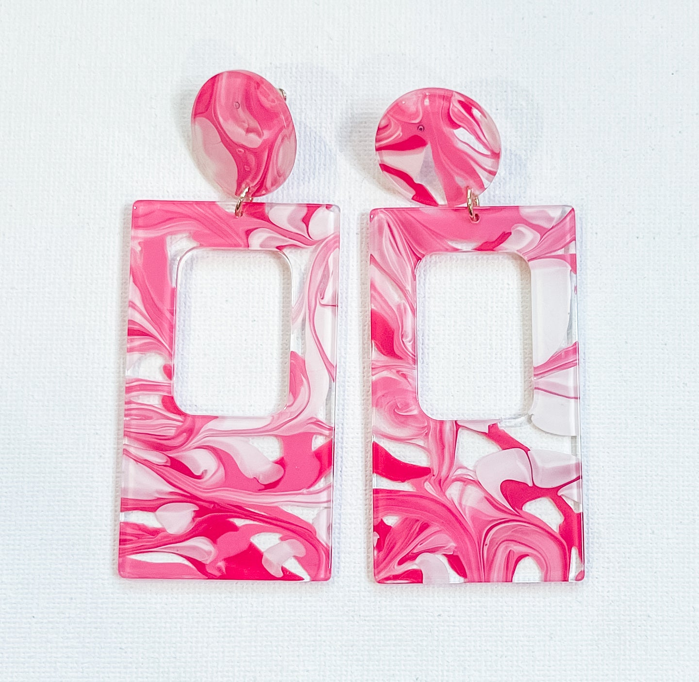 Pink rectangle swirl acrylic earrings