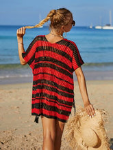 Load image into Gallery viewer, Tassel Openwork Striped V-Neck Cover Up