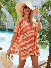 Load image into Gallery viewer, Tassel Openwork Striped V-Neck Cover Up