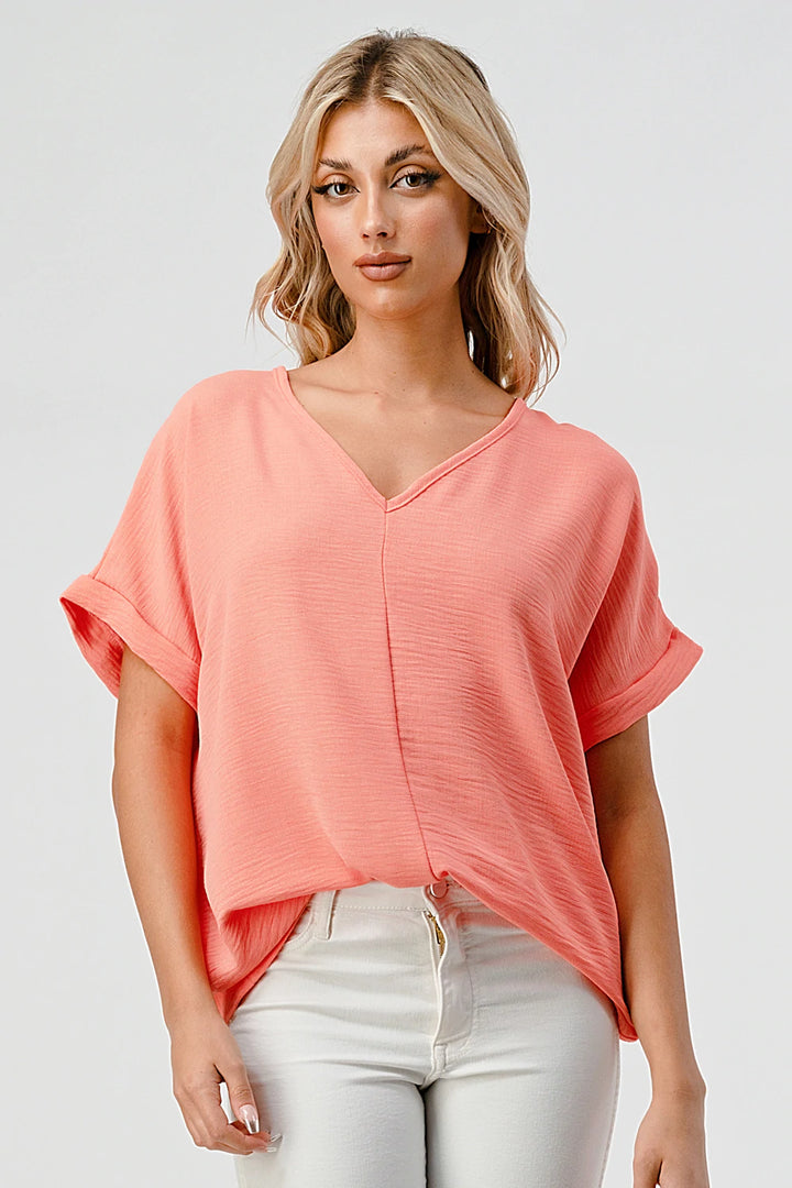 Coral V-neck Top